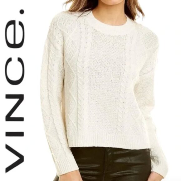 Vince Sweaters - NWT Vince Cable Knit Sweater Ivory Merino Wool-Blend (Size M)